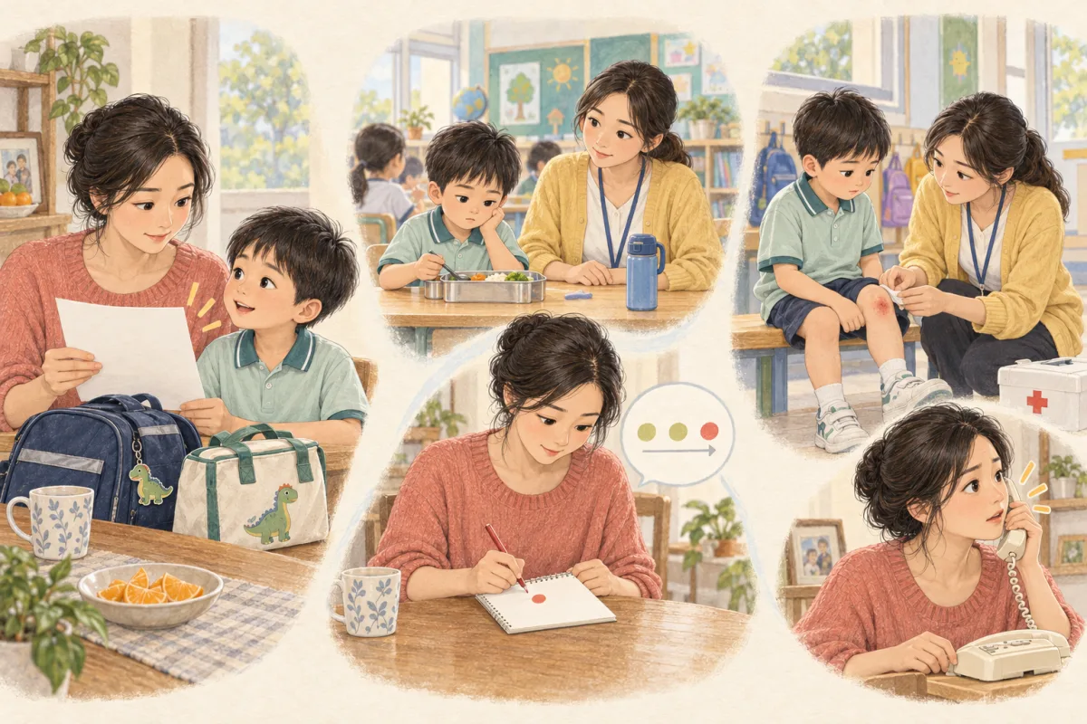 家長將孩子的學校問題分成一般通知、需要觀察的變化與應立即處理的安全事件三種情境