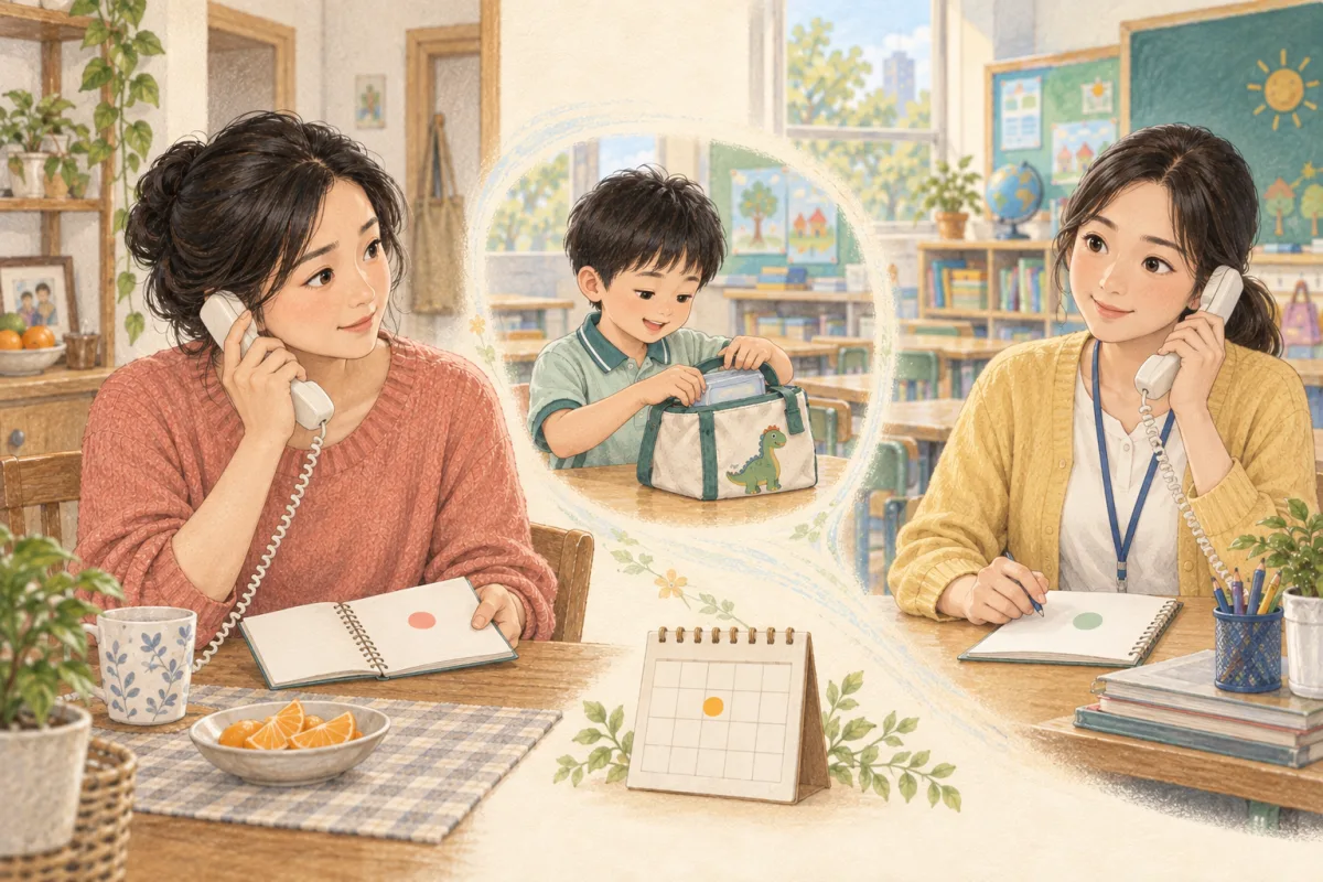 家長與老師在安靜時段通話，各自對照孩子在家和在校的觀察，並約定下一次確認