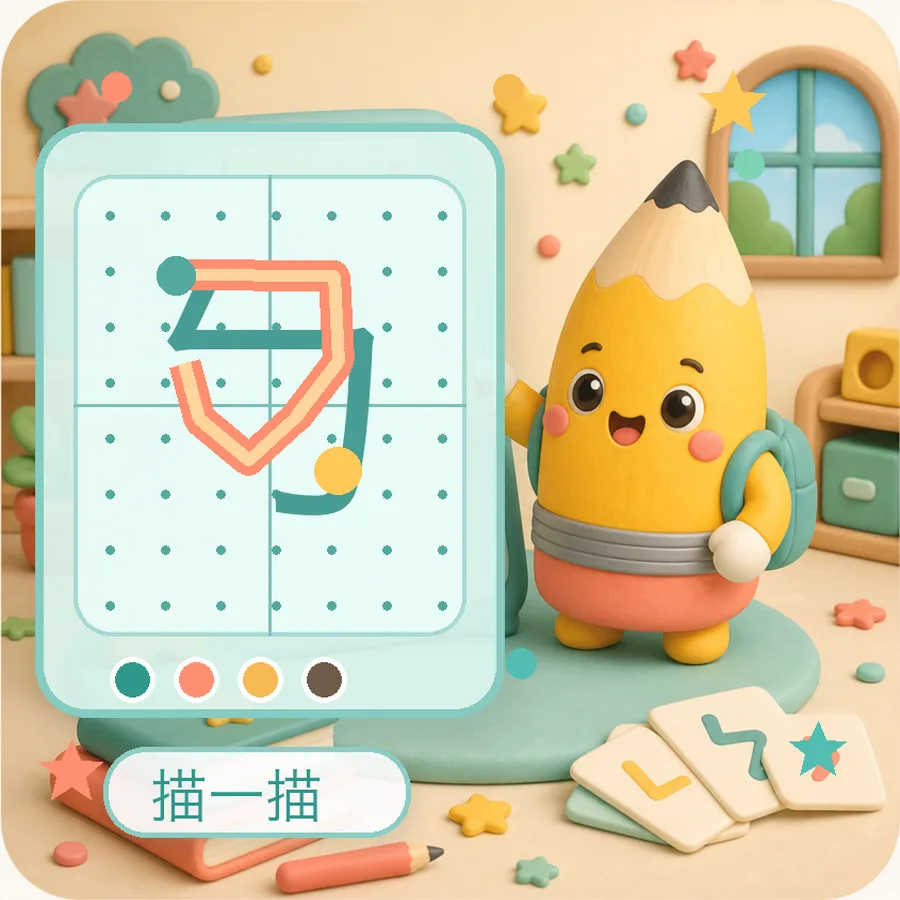 練筆房讓孩子沿著筆順描寫注音符號